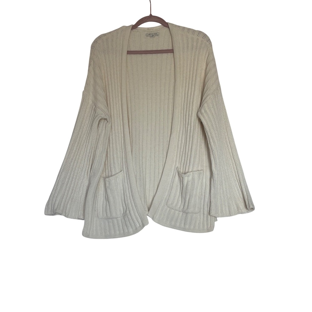 American Eagle Cream Ribbed Knit Open Front Cardigan Bell Sleeve‎ Ivory Large